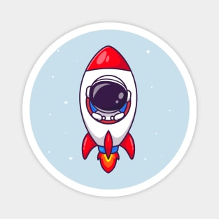 Cute Astronaut In Rocket Cartoon Magnet